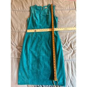 Calvin Klein sleeveless turquoise suede like dress with gold zipper‎ size 8